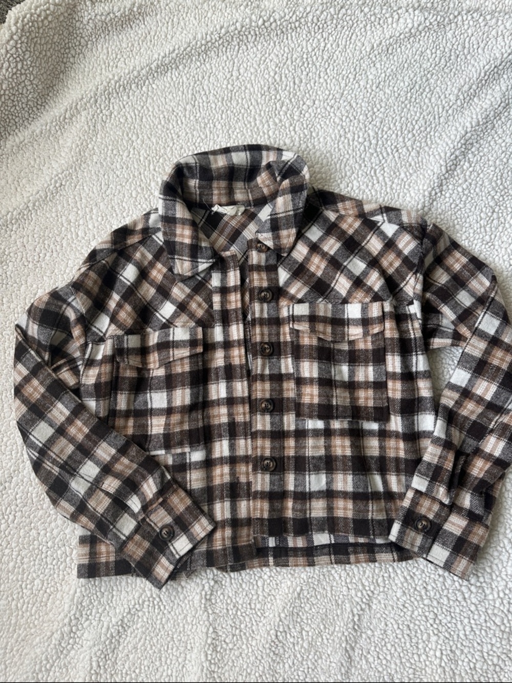 Women’s Cropped Plaid Flannel Shirt Size M/L